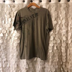 Army green V-neck graphic tee